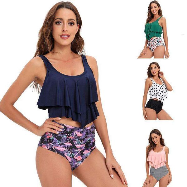

pairs ruffled bikini conservative high waist swimsuit women swimwear, White;black