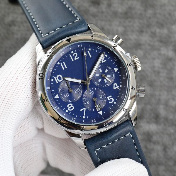 

new luxury men's watches fashion luxury automatic watches avi series watch leather multi-functional quartz chronograph movement casual, Slivery;brown