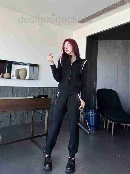 

women's two piece pants designer high end autumn vitality foreigner stand neck jacket sweater casual fashion set 12iu, White