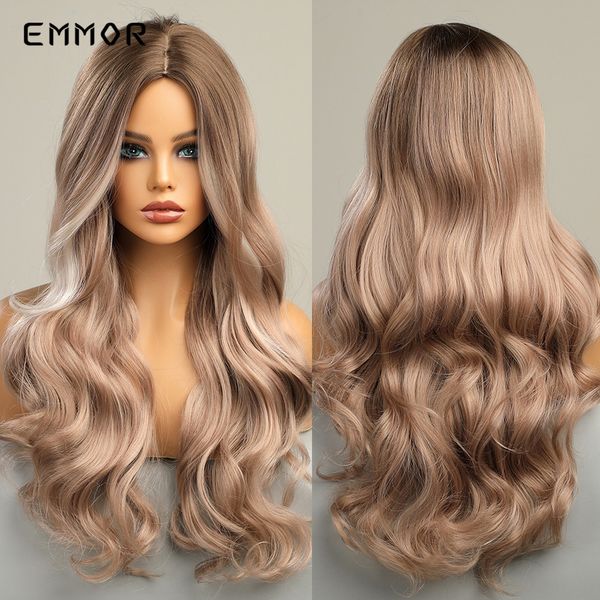 

synthetic ombre brown to white blonde wigs long part wavy heat resistant hair cosplay daily wig for women natural wigfactory di, Black