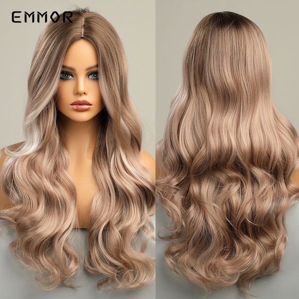 

synthetic ombre brown to white blonde wigs long part wavy heat resistant hair cosplay daily wig for women natural wigfactory di, Black