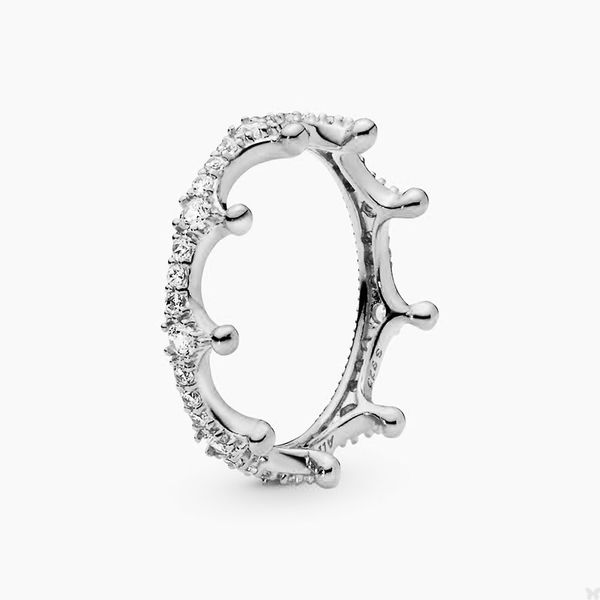 

925 sterling silver crown ring for pandora crystal diamond wedding party jewelry designer rings for women girlfriend gift love ring with ori, Slivery;golden