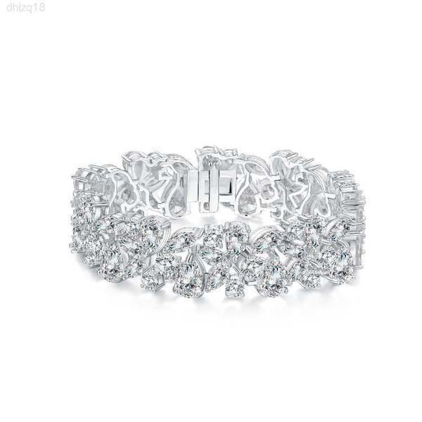 

s925 silver european and american fashion 16cm geometric flower bracelet full diamond flash female hand jewelry