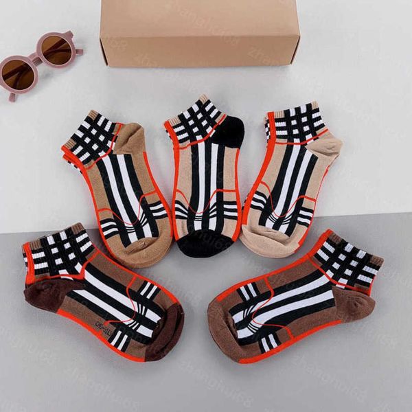 

23ss low-cut socks designer men women socks 5 pairs in box brand lattice color match pure cotton socks sweat-absorbent comfortable mens unde, Black