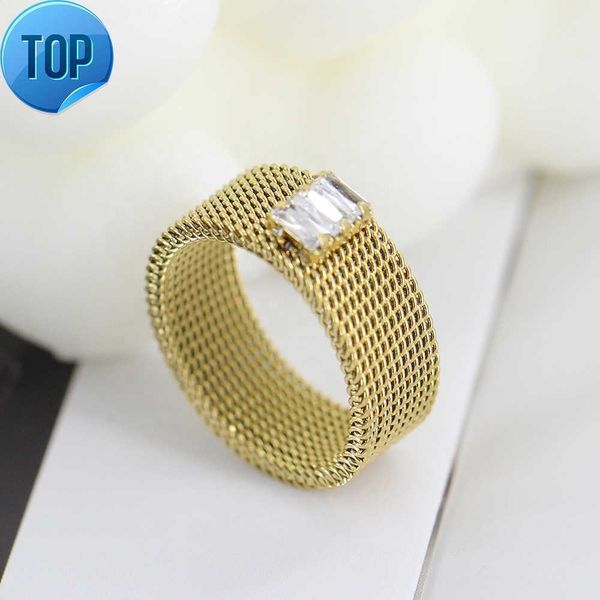 

ziming 8 mm mesh chain and diamond titanium steel ring, Silver