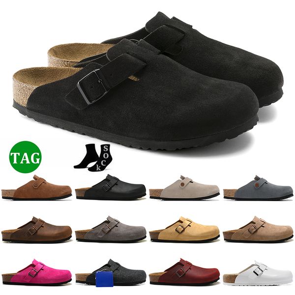 

boston clogs slippers fashion classic winter designer sandals bston bostons clog plate-forme sliders leather bag head pull cork mens womens, Black