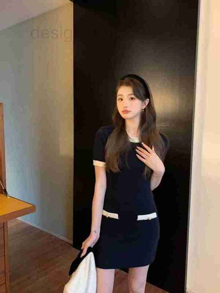 

basic & casual dresses designer high end early autumn new collar cuff contrast design round neck knitted dress c5bw, Black;gray
