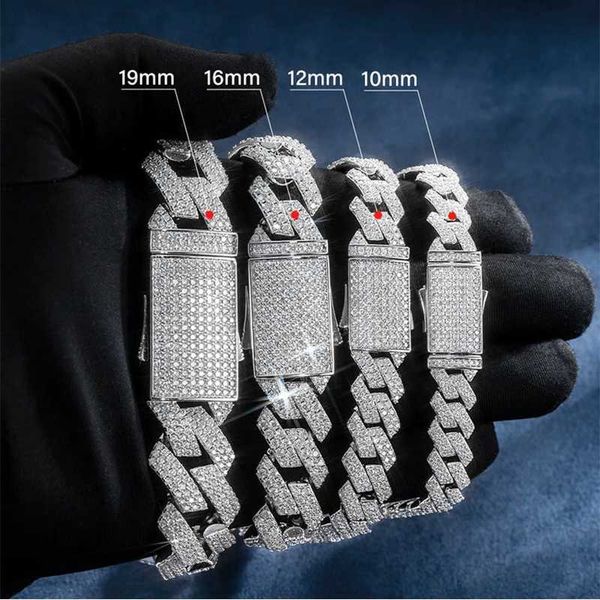 

hippie style 14k white gold plating 925 silver 10/12/16/19mm width vvs moissanite cuban link chain necklace