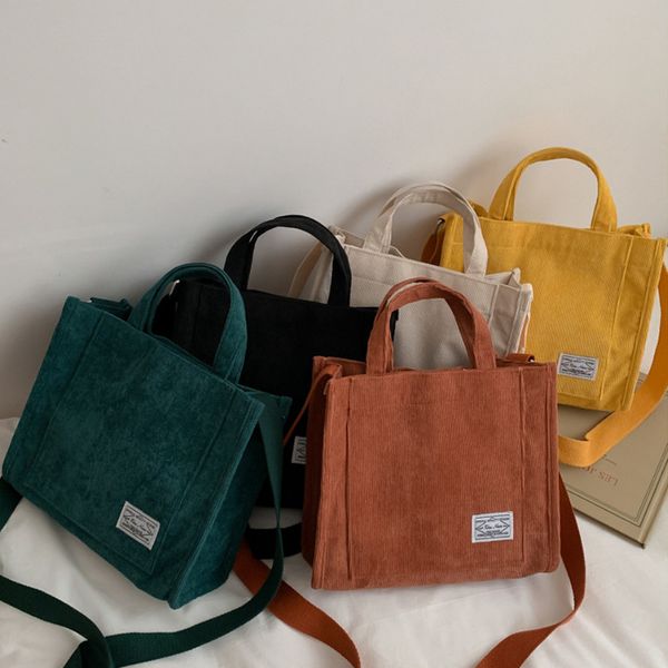 

women corduroy zipper shoulder bag small cotton canvas handbag casual tote female eco crossbody bag vintage messenger bags