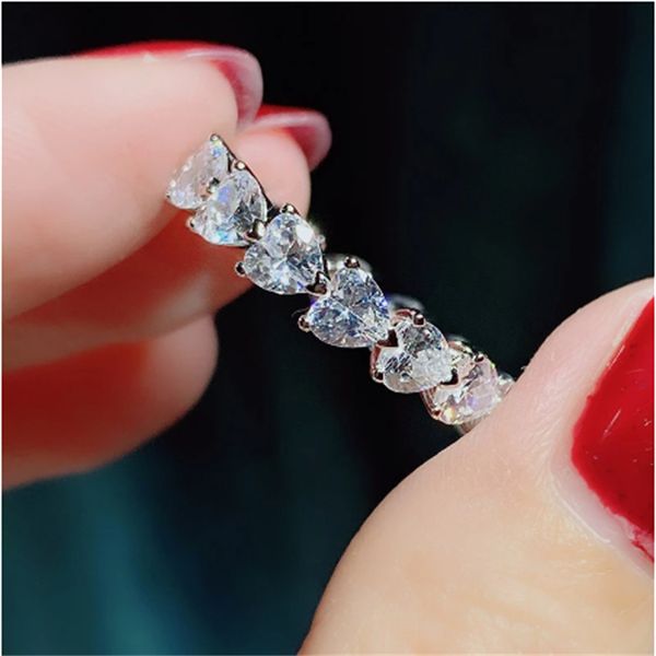 

heart love lab diamond cz ring 925 sterling silver engagement wedding band rings for women bridal party jewelry, Slivery;golden