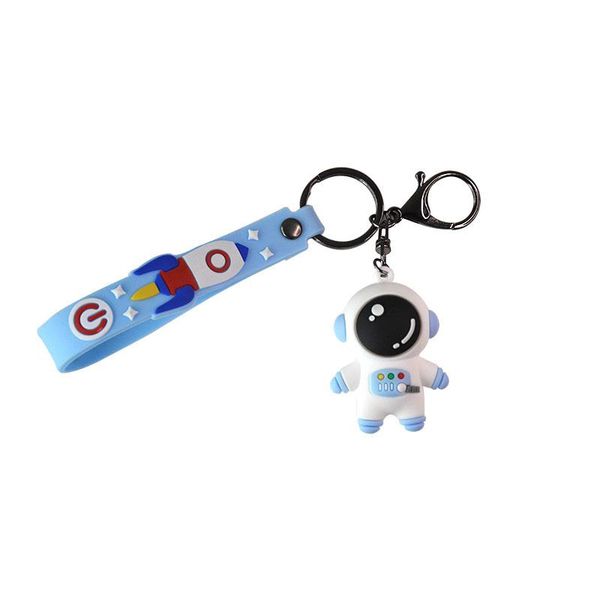 

creativity cartoons pink blue space astronauts silicone doll keychain for women bag charms jewelry car key holder pendant, Silver