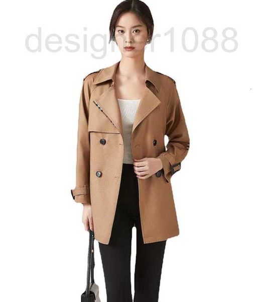 

designer bashangli spring double breasted suit collar commuter short windbreaker high waist solid coat slim fit long sleeve british style xg, Tan;black