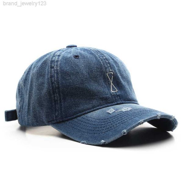 

d t 2022 new fashion ripped denim brand master mystery character adjustable retro minimalist style outdoor travel baseball cap, Blue;gray