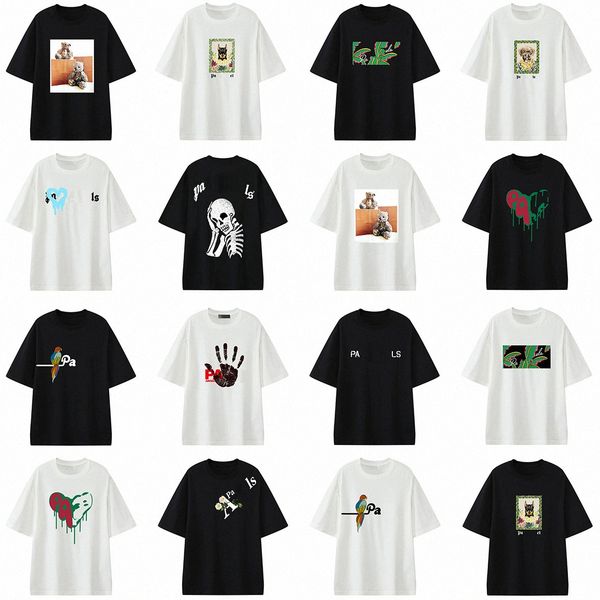 

designer men's t shirt loose palms printed shirts short sleeve summer fashion angle casual high street tees asian size s-2xl p5a0#, White;black