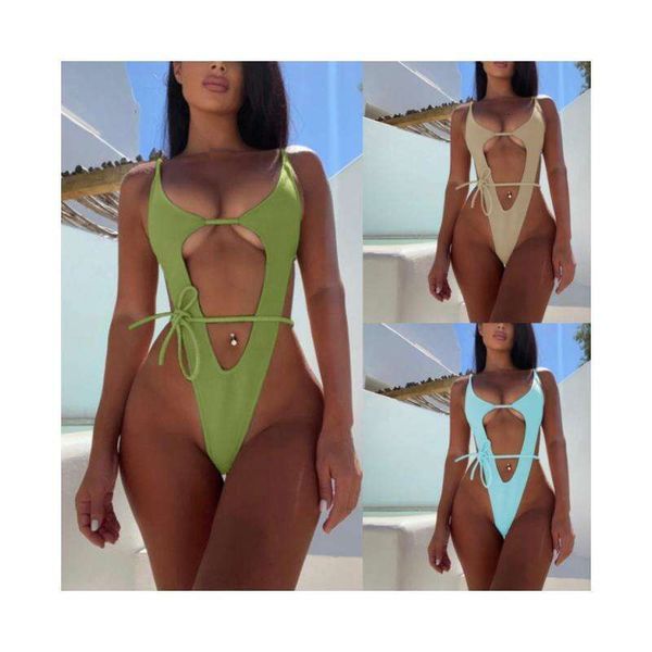 

hollow out one piece swimsuit womens pure color bikini, White;black