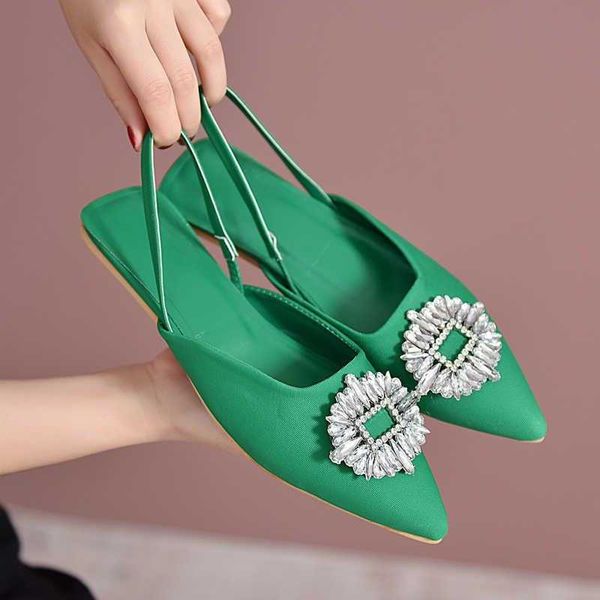 

sandals new womens shoes pointed toe shallow nude green black blue diamond low heel back strappy women 230417