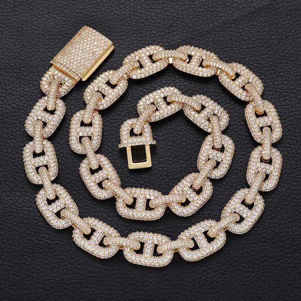 

new design 18k gold plated iced out cuban link chain 15mm hip hop cz micro pave gold chain fashion jewelry, Silver