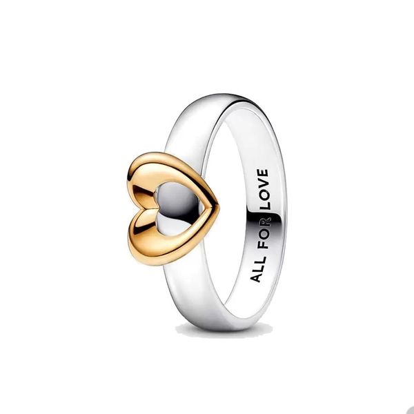 

radiant two-tone sliding heart ring for pandora authentic sterling silver wedding rings designer jewelry for women girls luxury gold love ri, Slivery;golden