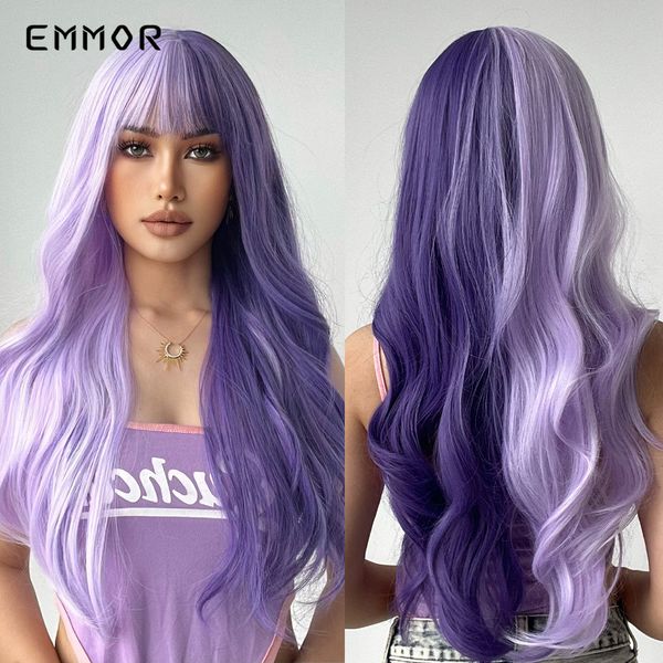 

synthetic purple wig natural blonde wavy hair wig for women cosplay orange brown daily wig with bangsfactory direct, Black