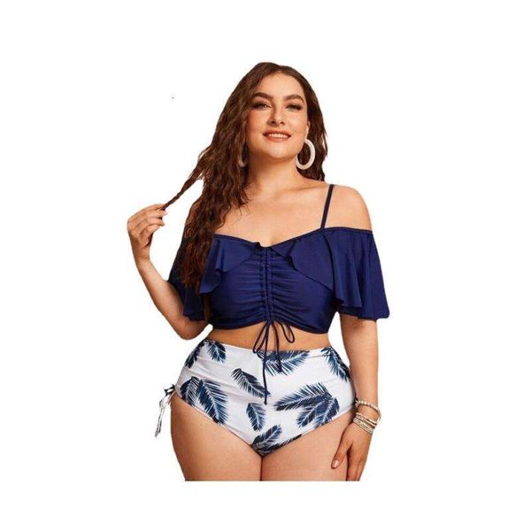 

export large size swimsuit split blue dress off shoulder for women, White;black