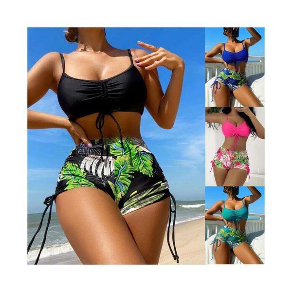 

swimsuit lady split bikini high waist conservative leaf, White;black