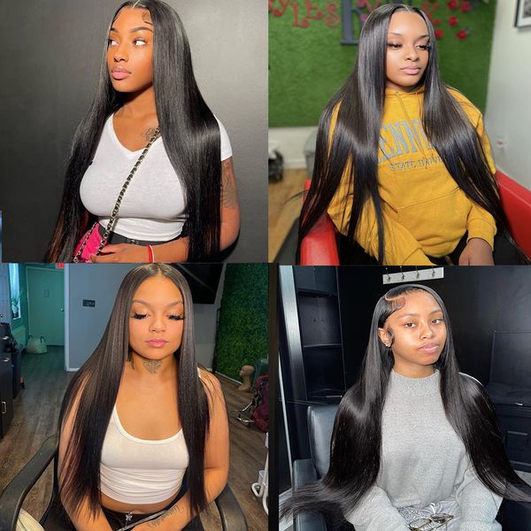 

glueless wig ready to wear transparent straight lace front wig pre plucked hd lace wig 13x6 human hair 13x4 lace frontal wig, Black;brown