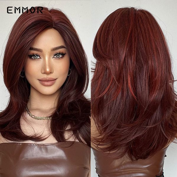 

synthetic middle wavy wigs dark red wig for women natural heat resistant fiber daily cosplay hair wigfactory direct, Black