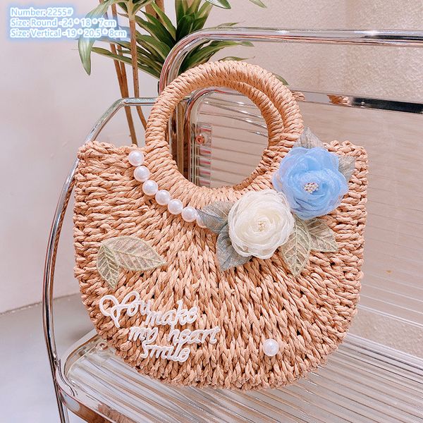 

Factory wholesale ladies shoulder bags 4 colors sweet girl seaside holiday straw beach bag hand-woven mesh rose fashion handbag small fresh pearl handbags