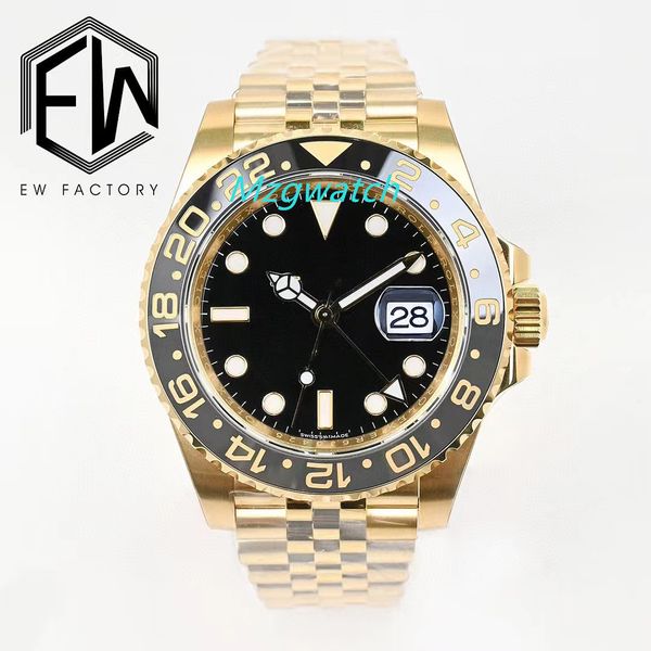 

ewf mens watch 3285 movement ceramic outer ring sapphire glass with 2.5x magnifying glass effect 904 steel strap plated thick gold swiss ice, Slivery;golden
