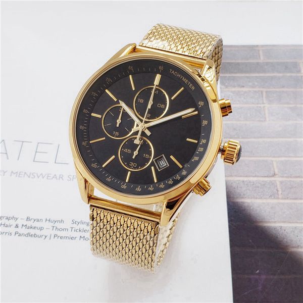

2023 luxury men's quartz watch stainless steel, leather strap watch full function time running second, racing car time function, fashio, Slivery;brown