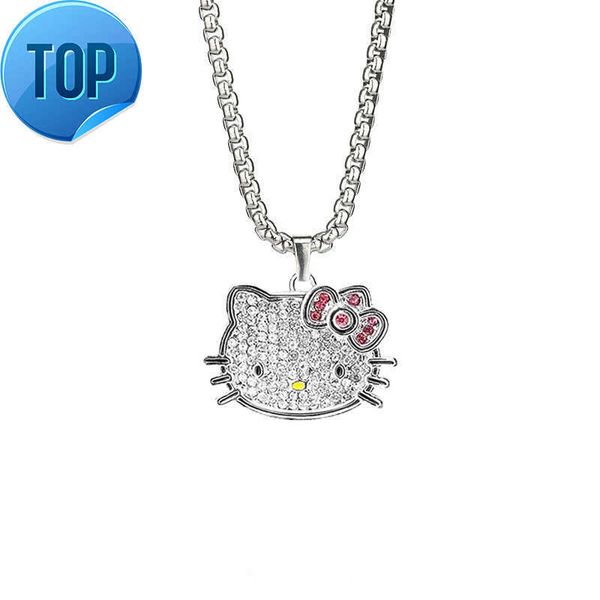 

cat pendant necklace with drill fashion cute wind long necklace, Silver