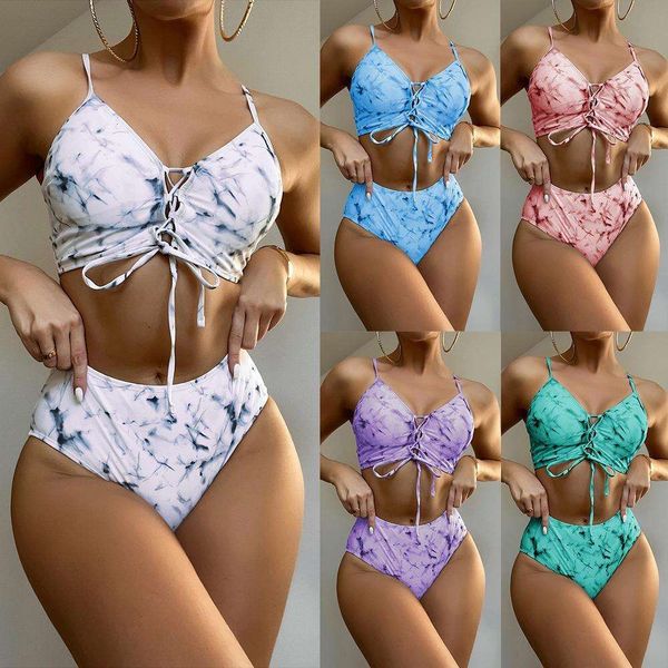 

ink printing chest strap bikini women, White;black
