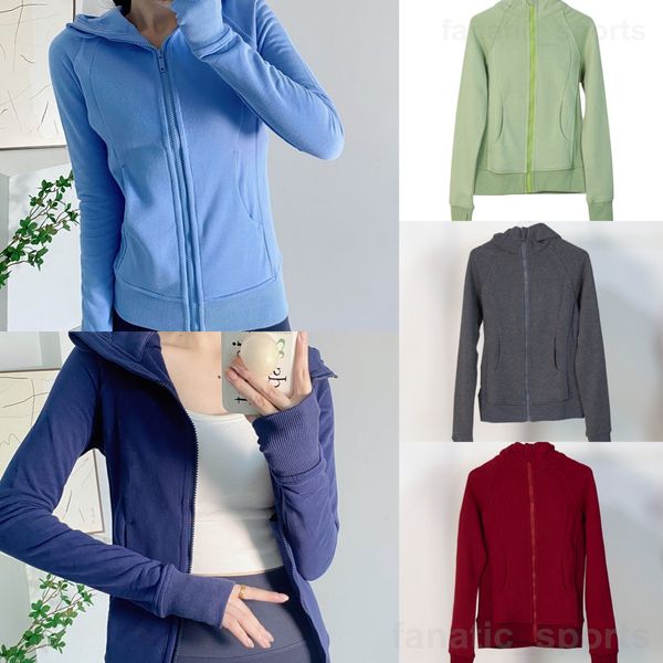 

lu align lu define yoga woman jackets hooded solid zip up fitness jacket hoodie exercise long sleeve thin running coat hoody stretch high wa, White;red