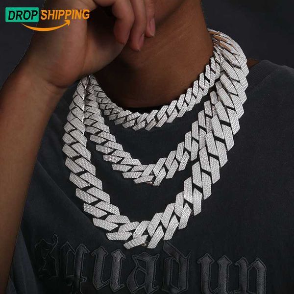 

dropshipping 16mm 20mm 27mm 925 sterling silver hand set vvs moissanite diamond iced out cuban link chain necklace