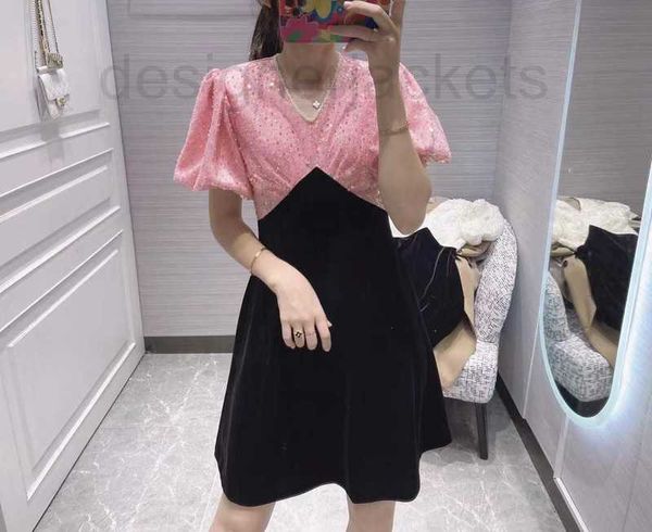 

basic & casual dresses designer high-end women's fashion yuan style lace studded embroidered bead patchwork dress p9vy, Black;gray
