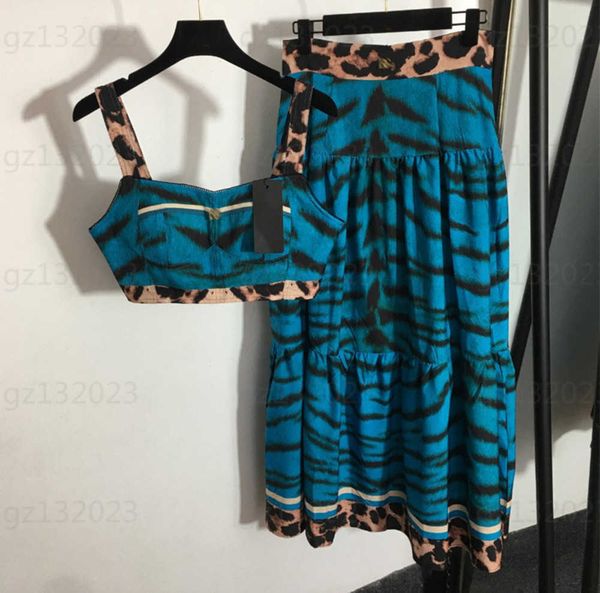 

designer elegant dress two piece set leopard print retro print bustier halter high waist half skirt two-piece dresses summer women clothing, White