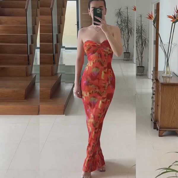 

2023 bra less open back printed pleated slim fitting dress dresses woman basic&casual, Black;gray