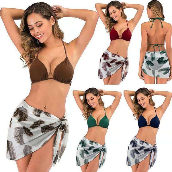 

three piece swimsuit women bikini with skirt yarn multi color split, White;black