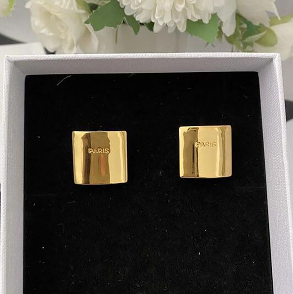 

designer brand square gold big ear stud fashion earrings for women high q uality vintage luxury jewelry trend party runway, Golden;silver