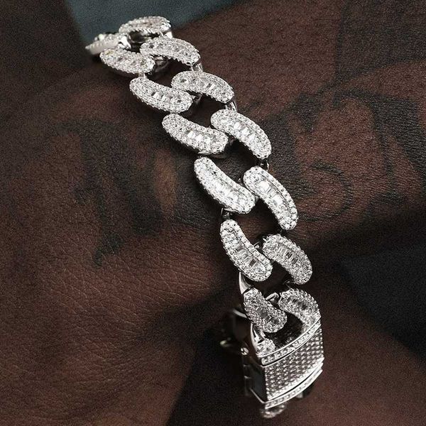 

qianjian latest 925 ice diamond cuban real vvs moissanite sterling silver diamond fashion jewelry bracelets