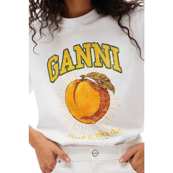 

ganni 23ss women designer cotton t shirt new round neck peach print letter loose cotton short sleeve fashion beach tees, White