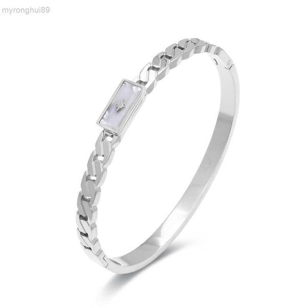 

ins niche design fried dough twists braided hollow titanium steel bracelet stainless square shell luxury simple yo1v wk4o, Black