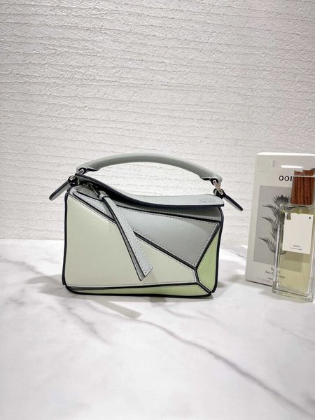 

new mini puzzle soft face geometric bag spliced genuine leather women's bag one shoulder crossbody handheld pillow bag