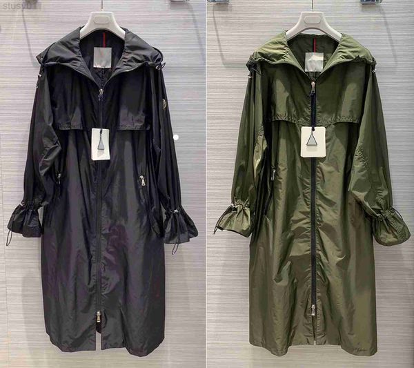 

designer french woman trench jackets coats hooded waist breathable sunscreen clothes embroidered armbands windbreaker coat, Tan;black