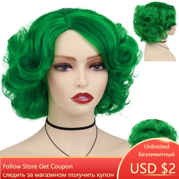 

cosplay wig green wigs for women synthetic short curly wig st. patricks day costume party harajuku anime lolita wigfactory dir, Black