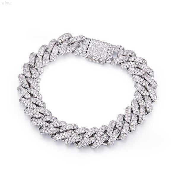 

14mm platinum plated 100% 925 sterling silver hip hop rock necklace moissanite cuban diamond chain for men
