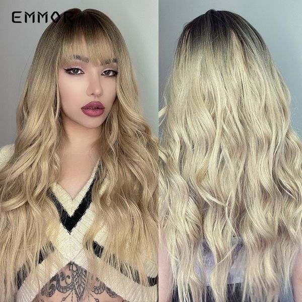 

synthetic ombre black to blonde wigs natural blond wavy hair wig for women cosplay orange- daily party wigs with bangsfactory