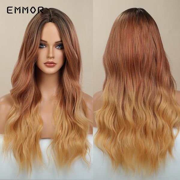 

synthetic ombre brown to ginger wigs natural soft blond wavy hair wig for women cosplay orange-brown wigs heat resistantfactory, Black
