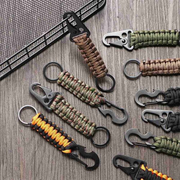 

zbal keychains lanyards 1pc paracord keychain braided outdoor survival kit keyring for men utility climb camping emergency carabiner hook co, Silver