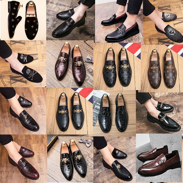 

luxury brand bee metal buckle leffer shoes men vintage print l casual shoes gentleman formal business shoes, Black